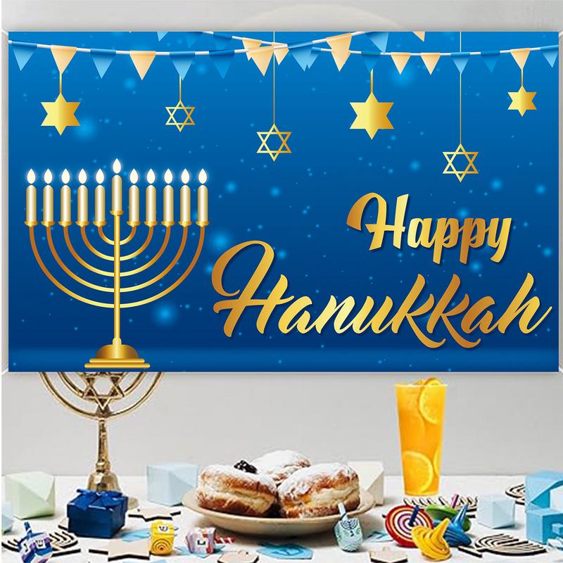 Happy Hanukkah Backdrop Food Glitter Lampstand Family Party Decoration Background Photography Kid Photo Studio Props