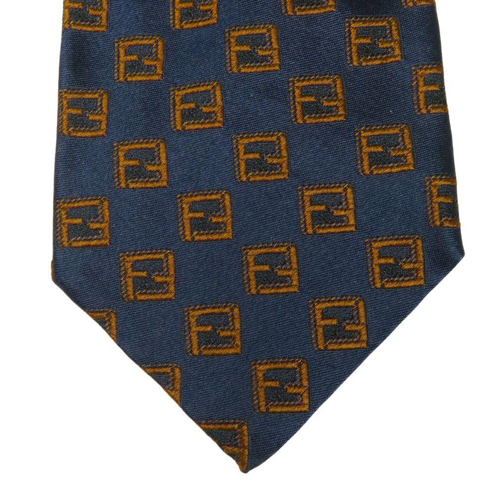 Used FENDI tie Overall handle silk Navy Brown business