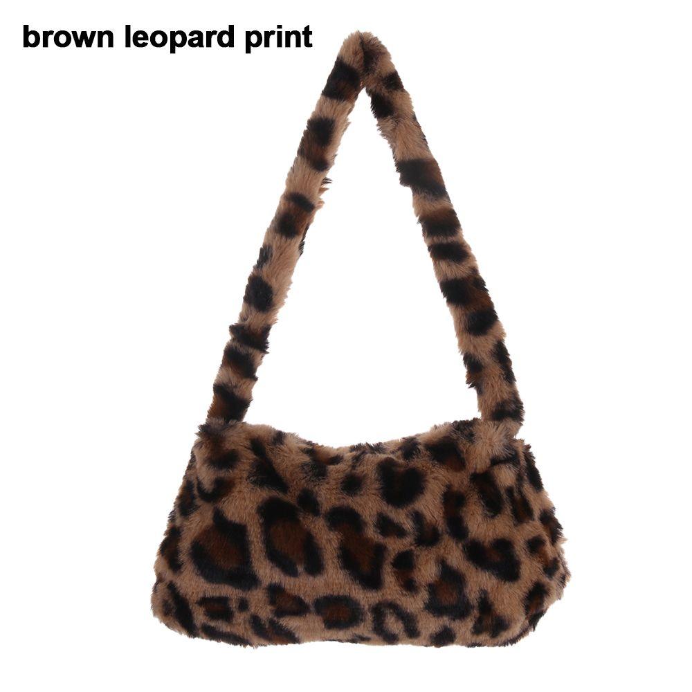 

Fashion Soft Faux Fur Plush Underarm Handbag Cow Print Leopard Print Mini Shoulder Bag Faux Fur Purse