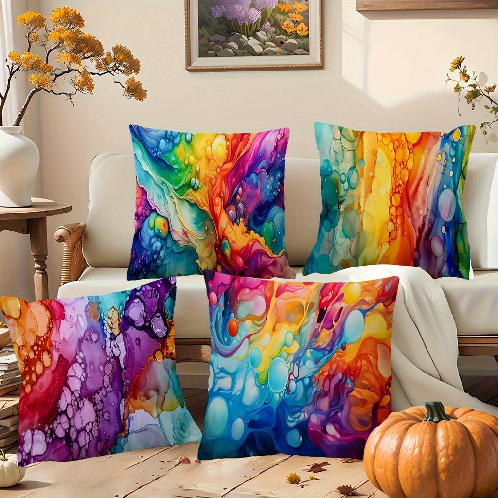 4Pcs Fluid Art Theme Digital Printing Pillow Cover Short Plush Suitable Living Rooms Bedrooms Sofas Throw Cushion Cover