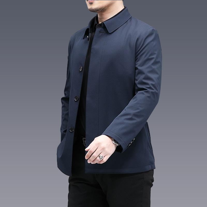 Solid Color Business Style Jacket, Middle-aged and Elderly Men's Casual Lapel Spring and Autumn Long-sleeved Top