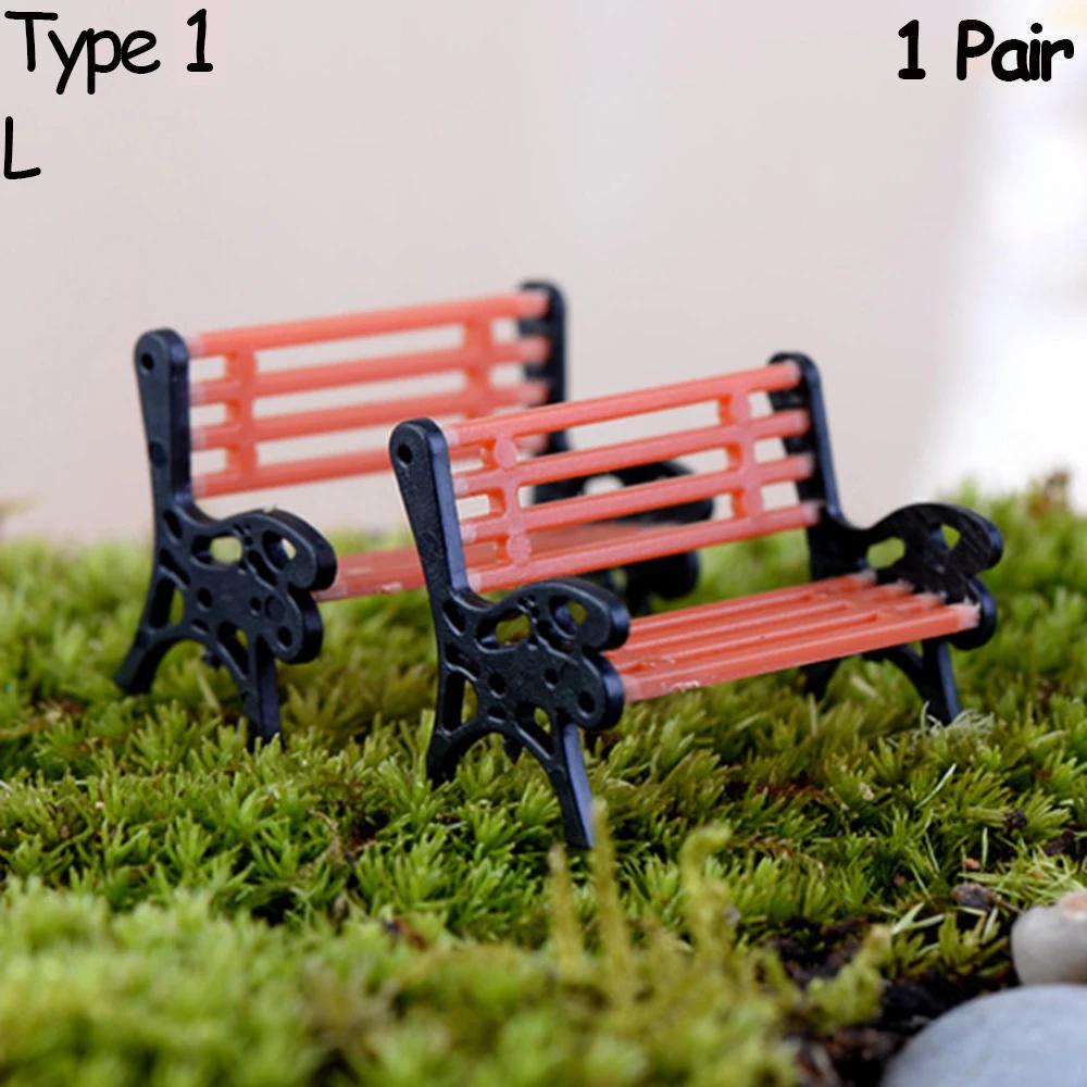 1Pair Miniature Park Seat Miniature Bench Chair Figurine DollHouse Furniture Accessories Bonsai Home Decor Fairy Garden Ornament