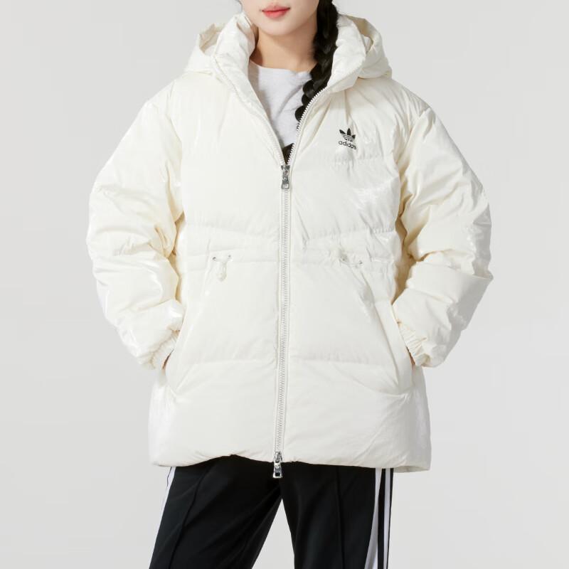 Adidas Originals 2024 Winter Warm Comfortable Stylish Hooded Down Jacket Women Outerwear Off-White JD3781