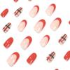 Wearable Nail Art Christmas Short Red and Green Checkered Fake Nail Film Removable Nail Art Nails