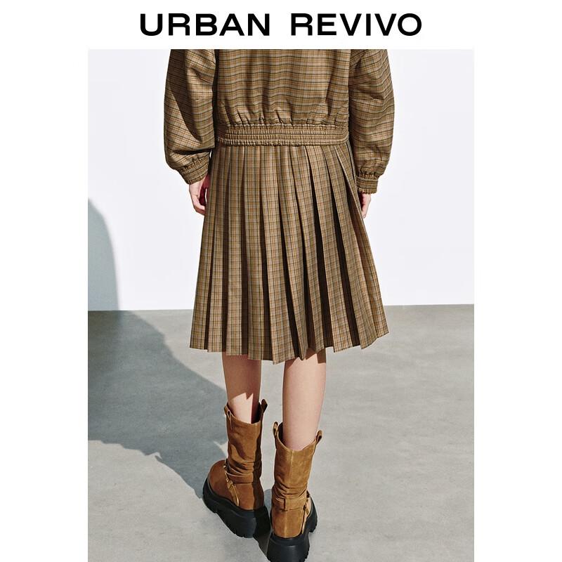 UR Women's Vintage Plaid A-Line Skirt with Contrast Waist