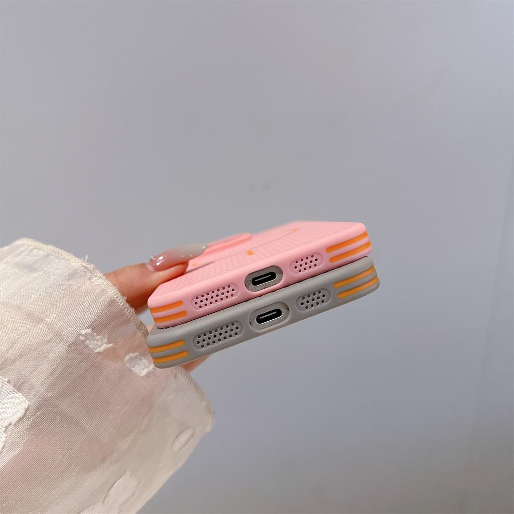Applicable To IPhone16 Cooling and Breathable Mobile Phone Case Thin Circle Magnetic Suction Apple 15 ProMax Contrasting Color New Protective Case