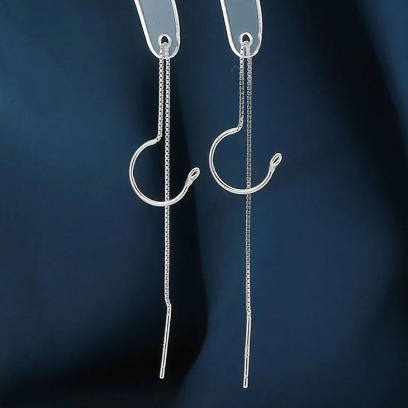 925 Sterling Silver Circle Long Drop Earrings for Women Romance Mini Korean Fashion Earring Girlfriend Birthday Jewelry Gift