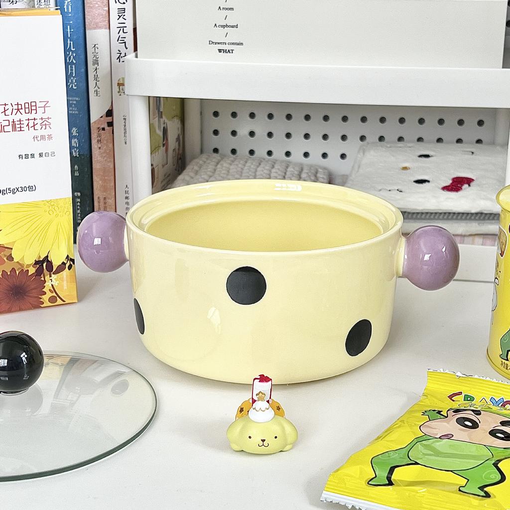 Ins Cute Contrasting Color Ceramic Instant Noodle Bowl with Lid Good-looking Rice Bowl Binaural Soup Bowl Student Dormitory Instant Noodle Bowl