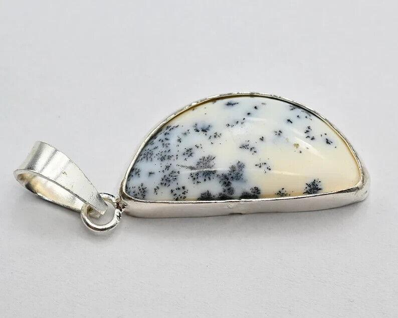 925 Sterling Silver Necklace Natural Dendrite Opal Gemstone Pendant