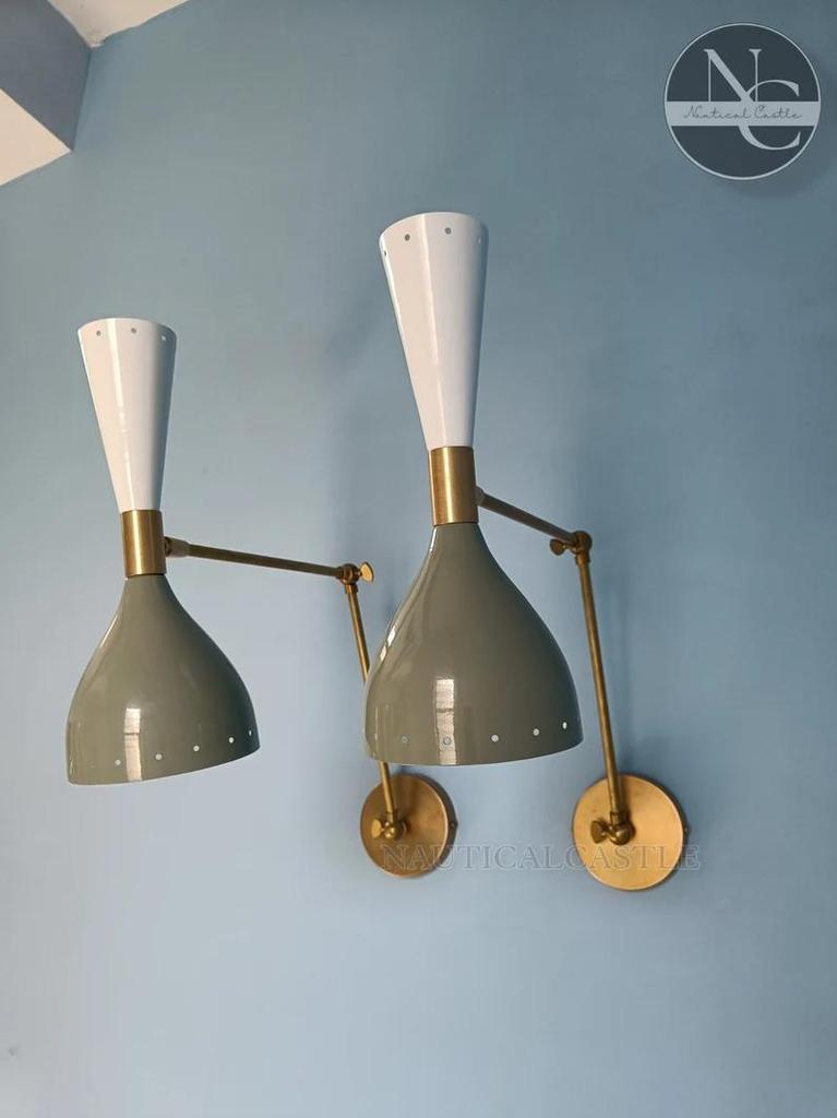 Brass Diabolo Wall Sconce Pair: Mid-Century Modern Italian Lighting