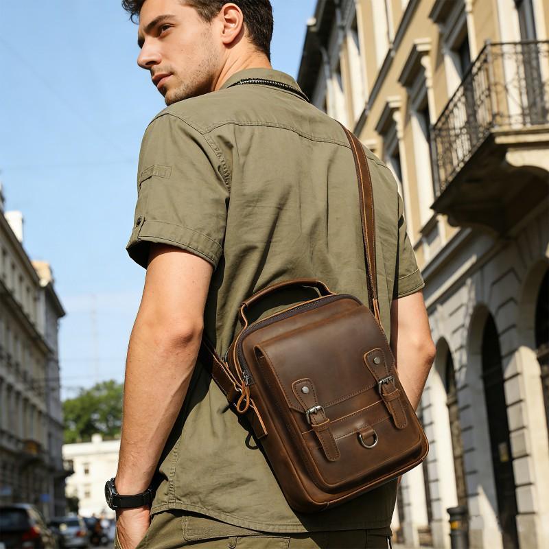 Genuine Leather Men's Shoulder Bag Trendy Retro Fashion Crossbody Crazy Horse Outdoor Travel