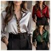 Frühling und Herbst Neu Langarm Leopard Satin Revers Lässig Täglich Pendler Hemd für Damen