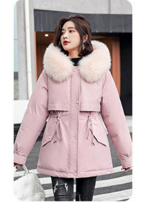 Women's Winter 2025 Cotton-Padded Parka with Fur Collar - Casual Mid-Length, Loose-Fit Korean Style Coat
