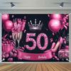 2D Glam Black Pink 50th Happy Birthday Photography Backdrop with Heels & Gifts