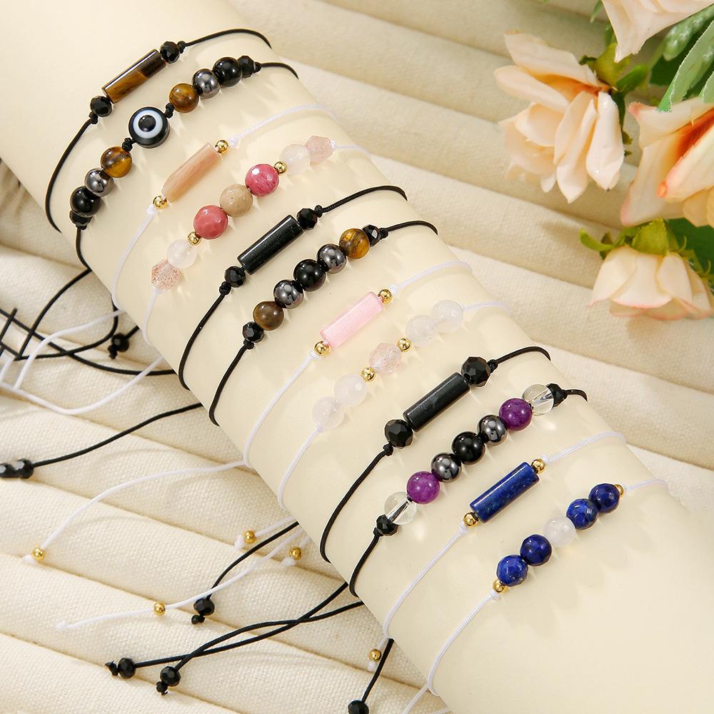 Woven Handmade Beaded Stone Bracelet Cylindrical Amethyst Tiger Eye Powder Crystal Bracelet Couple Friendship Bracelet