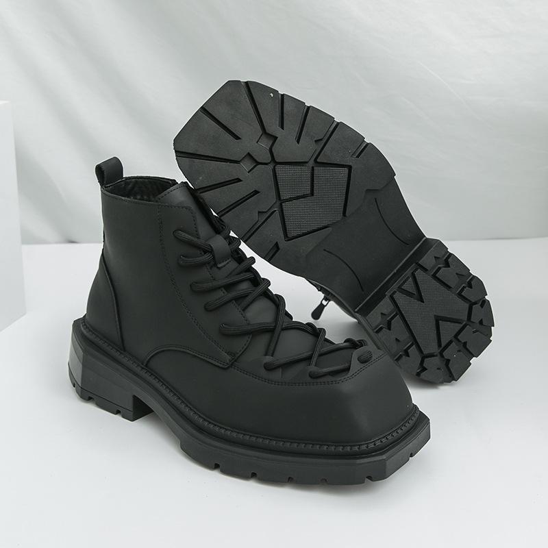 Men s Leather High-Top Hiking and Motorcycle Boots, Large Size 45