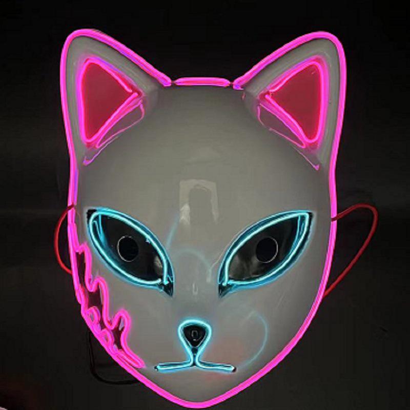 EL Cold Light Cat Face Demon Slayer Halloween Mask - Full Face Luminous Adult Mask