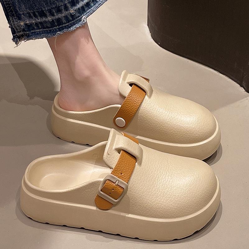 Damen Hausschuhe Sommer Outdoor Erhöhung Lochschuhe Rutschfest und Deodorant Strandtasche Kopf Sandalen Außen Sandalen