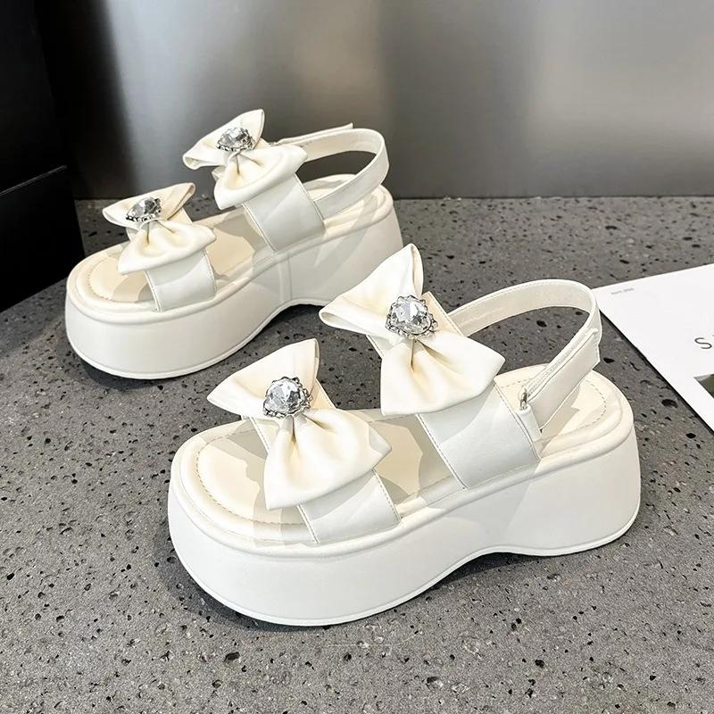 7cm New Summer Women Sandals Microfiber PU Lady Elastic Chunky Heel Fashion Hot Sale Platform Wedge Mujer Comfy Hook Shoes