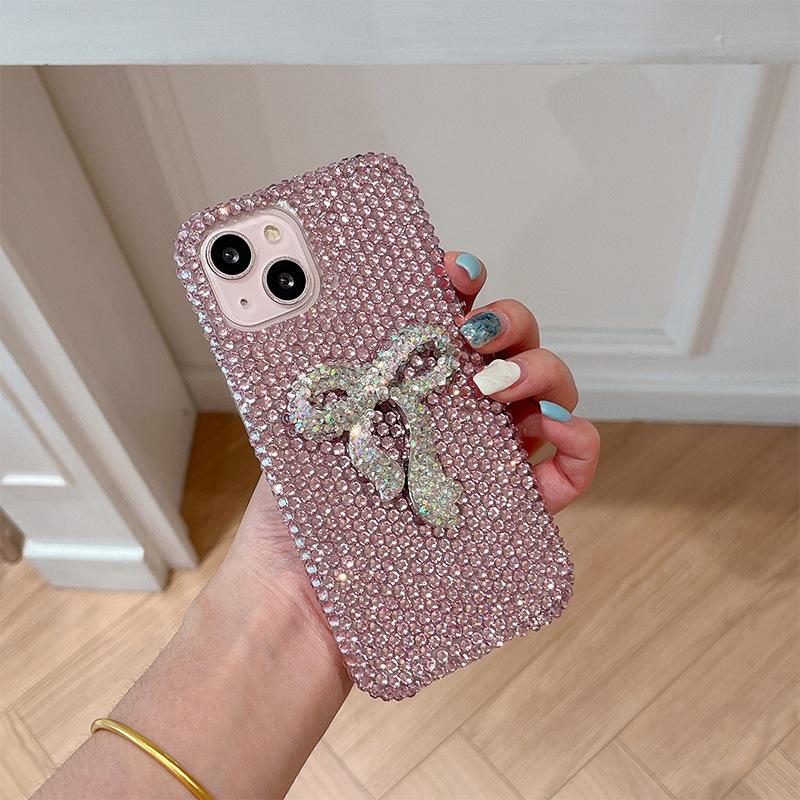 Full Diamond Bow Phone Case for IPhone17promax High-end for Apple 16pro Luxury Glitter Ins