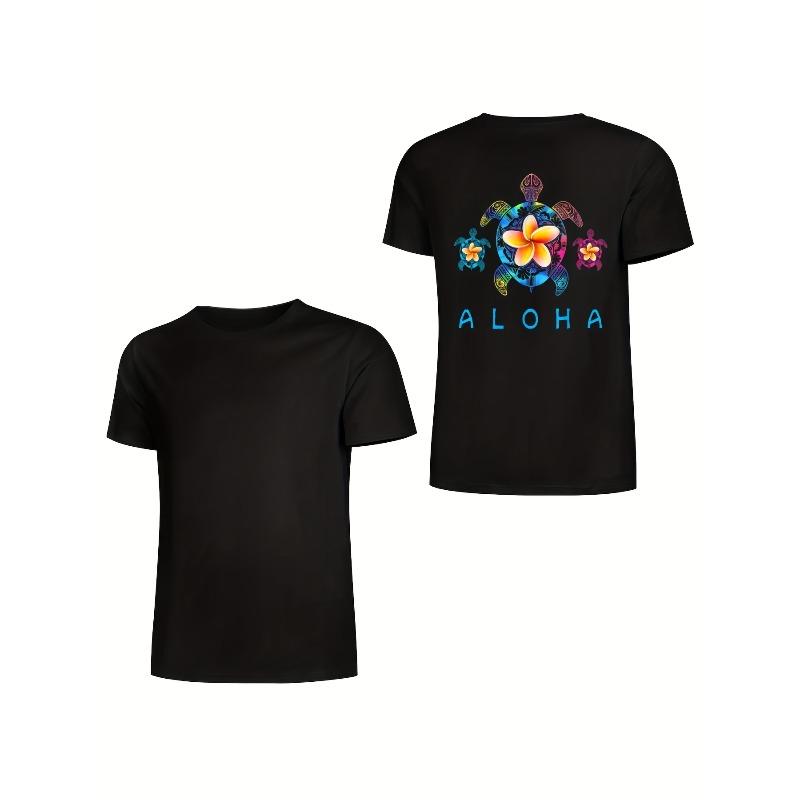 European sizes Men's Hawaiian Tribal Tie-Dye T-Shirt - Black Back Print Tee with Aloha Sea Turtle & Floral design -   Everyday Streetwear