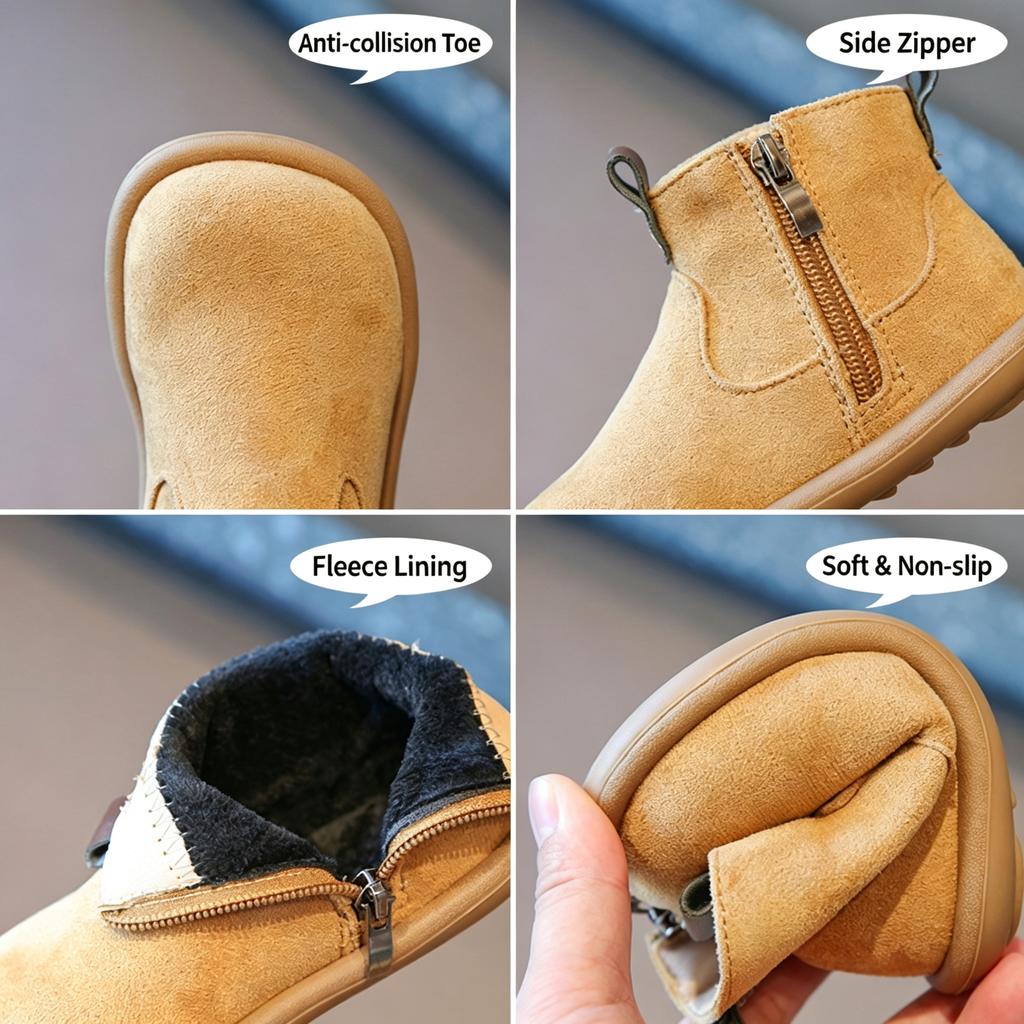 Toddler Kids Suede Ankle Boots Side Zip Soft Sole Non Slip Baby Walking Short Booties For Girls