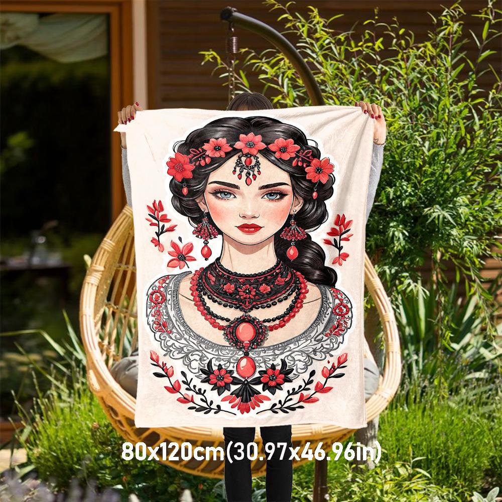 

1pc Floral Jewelry Outdoor Flannel Blanket Soft Warm All-Season Throw for Sofa Bed Car Camping Office, Cozy Gift Idea1151S 80x120cm(31x47inch)