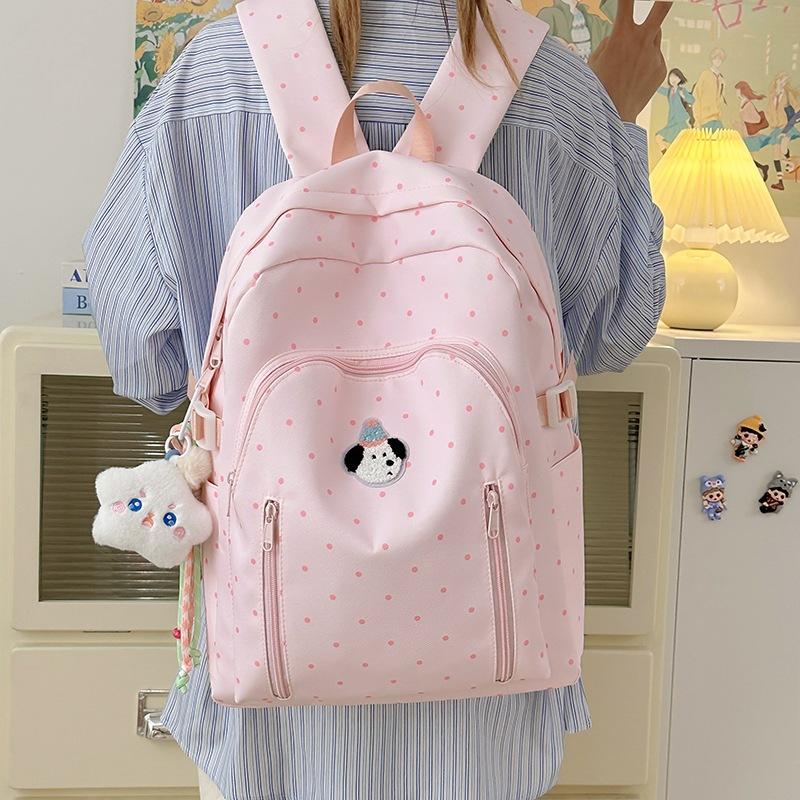 Korean polka dot schoolbag female college student versatile cute computer backpack lightweight junior high school student travel backpack tide