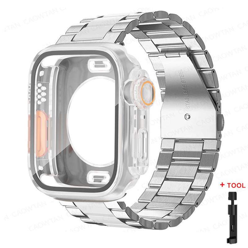 Glass Case+Metal Stainless Steel Strap For Apple Watch S11 S10 42mm 46mm 45mm 44mm 41mm 40mm iWatch Series 11 10 9 8 7 6 5 4 se