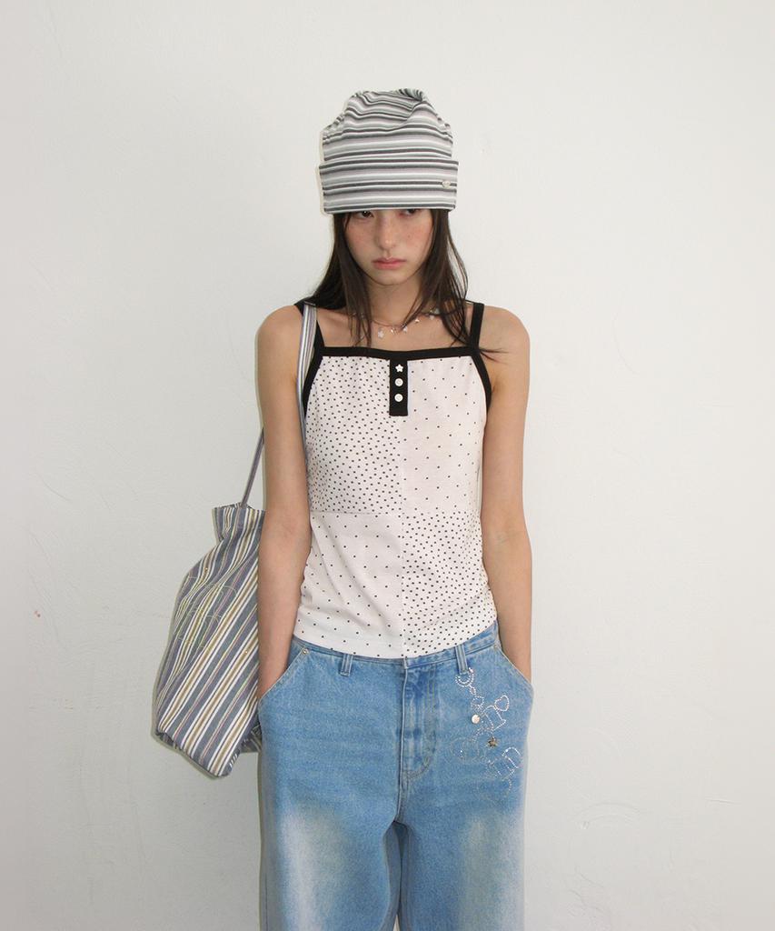 RONRON Stripe Knot Square Beanie Gray