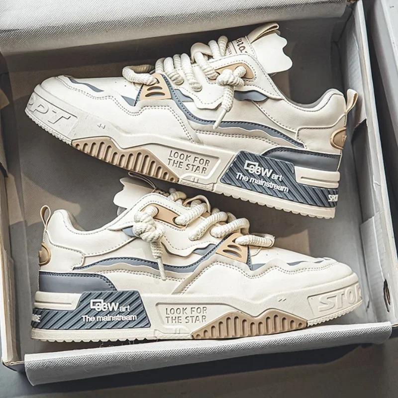 

Мужская вулканизированная обувь, модная повседневная, нескользящая, износостойкая, спортивная, удобная, на плоской подошве, со шнуровкой, повседневная мужская обувь 2024 39 бежевый