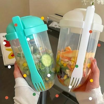 2 sztuki, 1000ml/33.8oz, Kubek na sałatkę, Szejker do sałatki, Plastikowy pojemnik na zdrową sałatkę, Z widelcem, Stojak na sos do sałatki, Piknikowy lunch śniadaniowy kubek na sałatkę