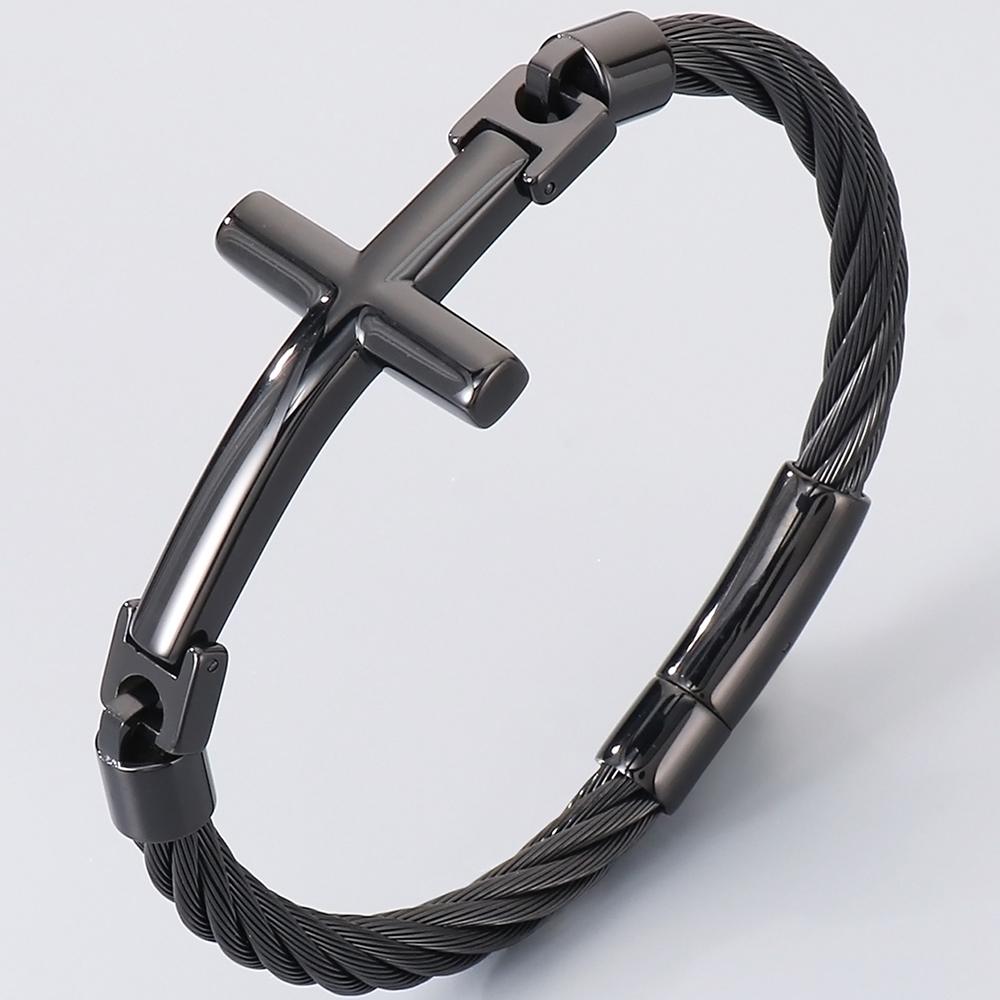 

Cross Bracelet for Men Teens Stainless Steel Chain Link Bracelete 6MM Width Christian Religious Jesus Confirmation Jewelry Gifts 22CM