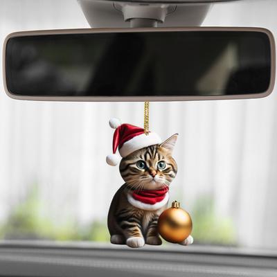 Christmas Cat Ornament Xmas Tree Decor Hanging Backpack Keychain Acrylic Holiday