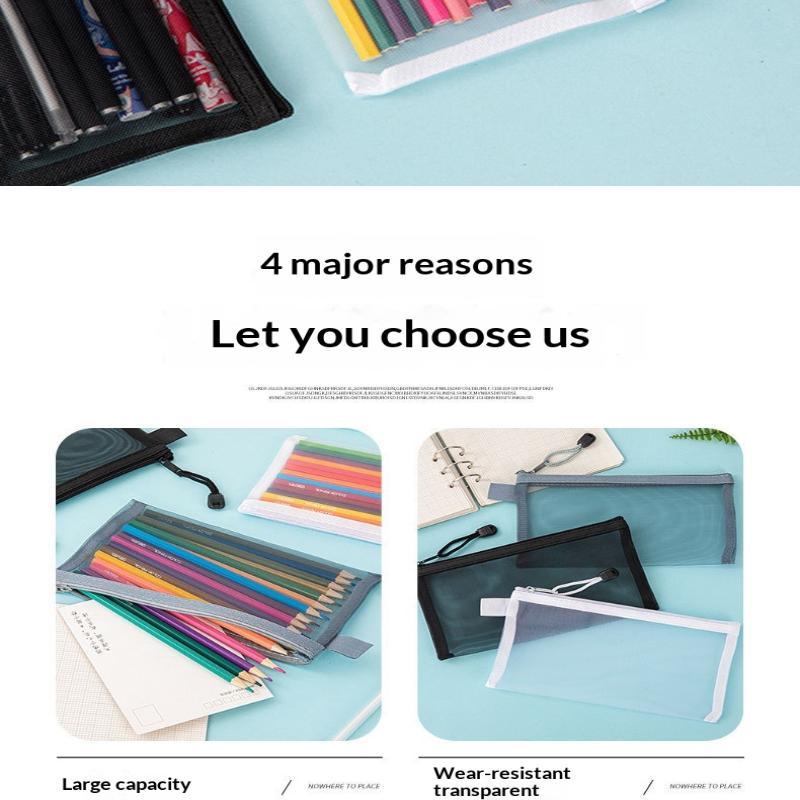 Mesh Pencil Pouches With Transparent Design And Durable Zipper Perfect For School Exams Office Daily Storage