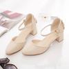 2025 Pumps Women Bow Mid Heels Two-Piece Shoes Buckle Pointed Toe Footwear Ladies Summer Elegant Shoes Female Beige Apricot