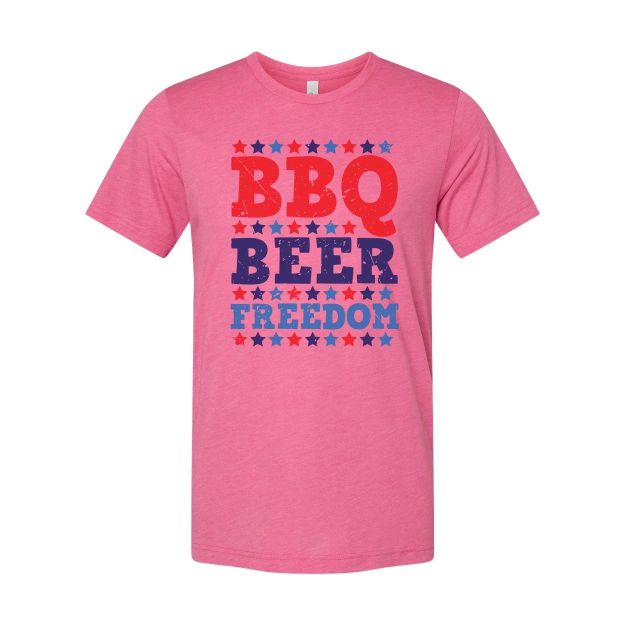 

Patriotic BBQ Beer Freedom Graphic Tee for Unisex Adults with Red and Blue Star XL