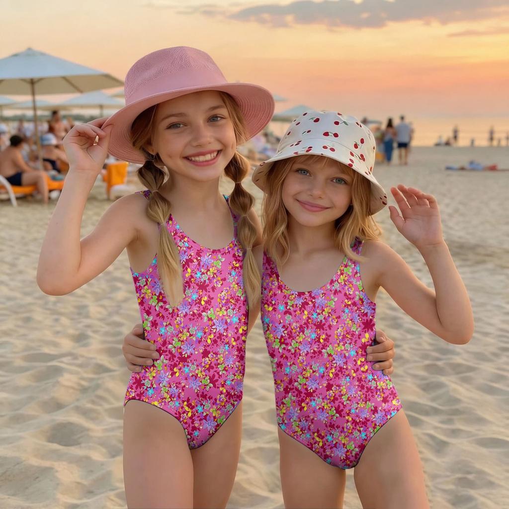 Girls Floral Print One Piece Swimsuit Kids Summer Casual Beachwear Swimwear for Children Lightweight Comfortable Fit