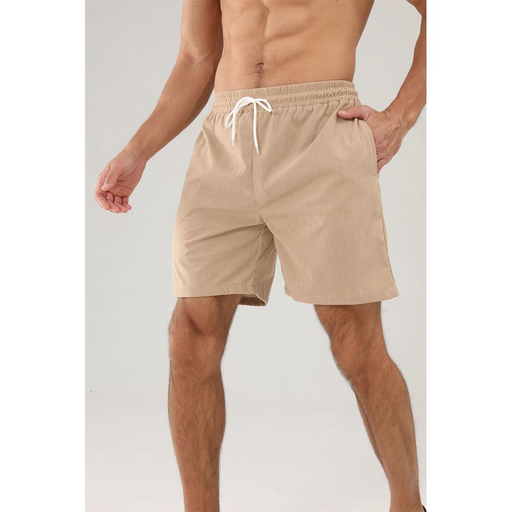 

Summer Solid Colour Elastic Waist Sweatpants Corduroy Simple Five Shorts Men s Shorts Casual Trousers XXL хакі