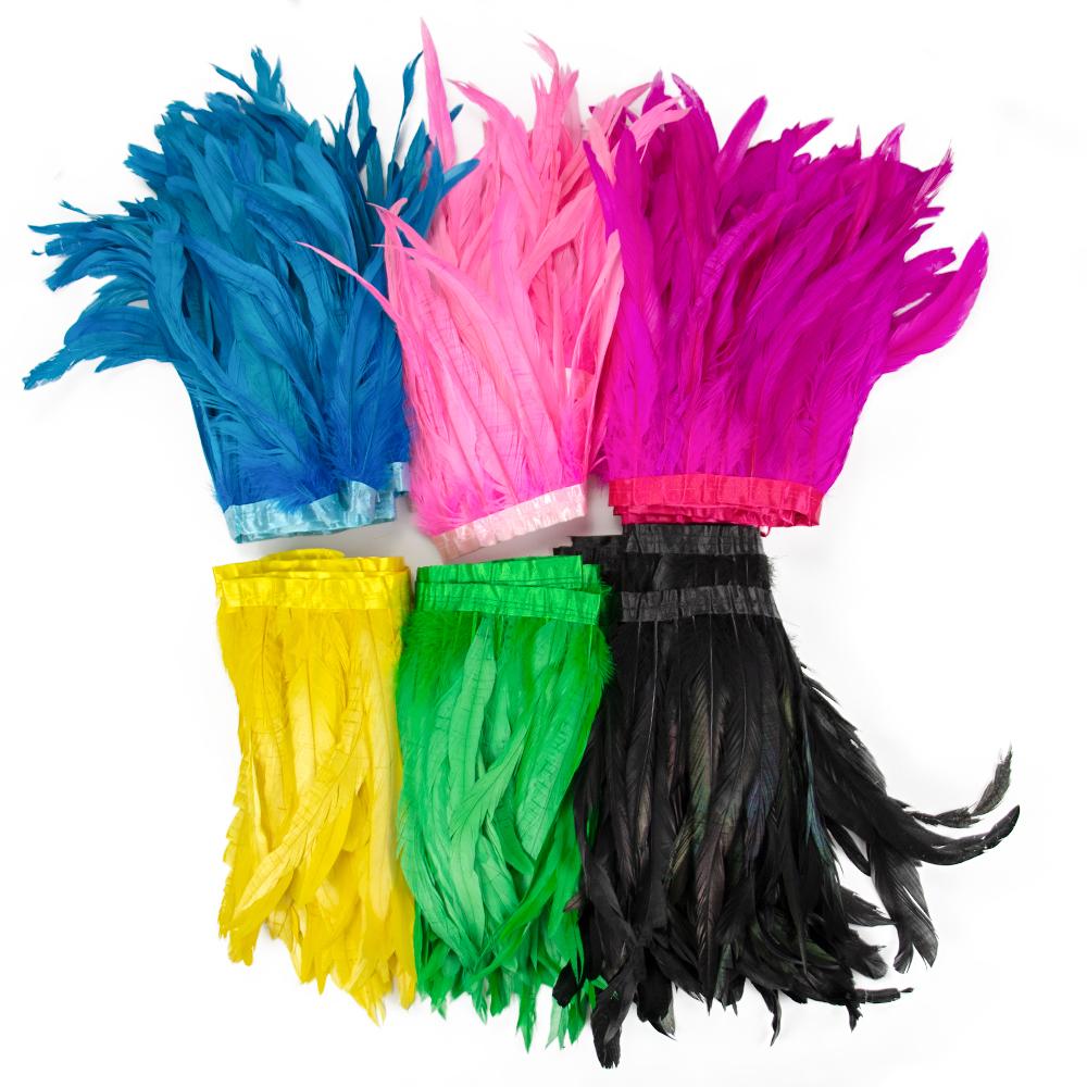 2M Färgade Tupp Stjärtfjädrar Kantband DIY Hantverk Karneval Sömnad Kostym Dekor Kyckling Plumas Bröllop Damklänning 25-30cm