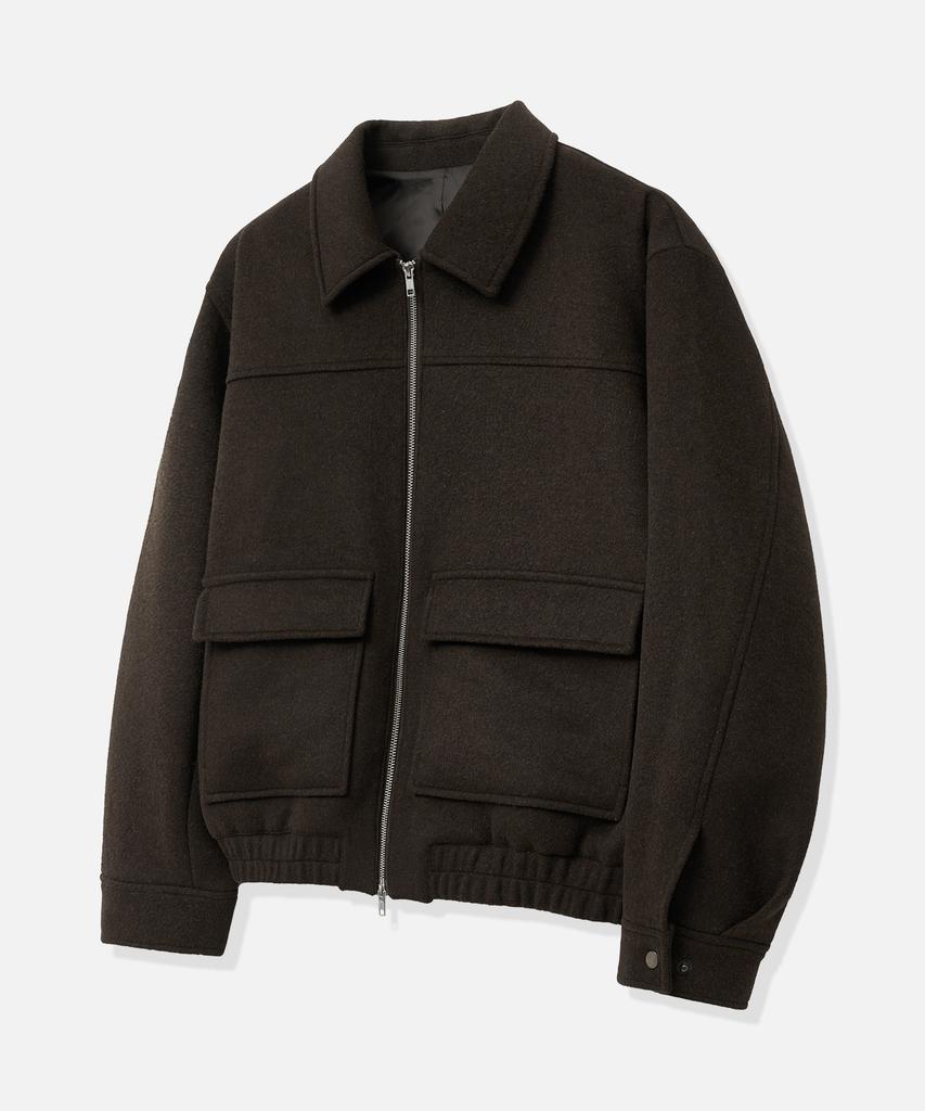 Draw Fit Wool Zip-Up Big Pocket Blouson Jacket [Black]
