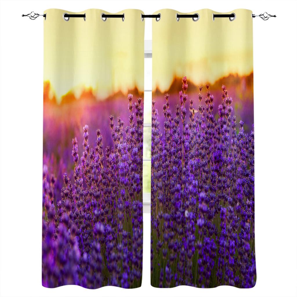 Purple Lavender Flowers Window Curtain For Living Room Bedroom Home Decor Kitchen For Window Drapes