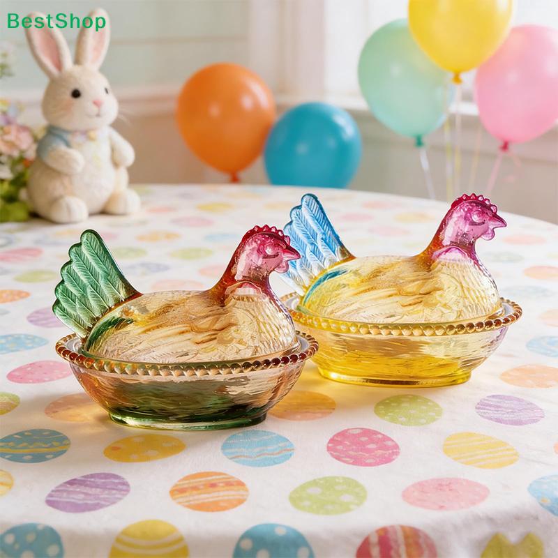 Vintage Hen Design Glass Serving Bowl - Lidded Storage Dish for Nuts, Fruits and Table Decor