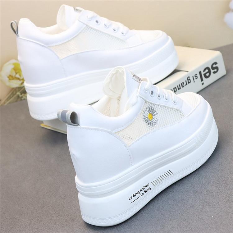 Fashion 10CM Air Mesh Synthetic Leather Platform Wedge Sneakers High Brand Casual Women Shoes Ladies Vulcanize Summer Breathable