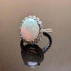 TEMU Vintage Alloy Inlaid Opal Ring - European & American Ladies' Engagement Ring