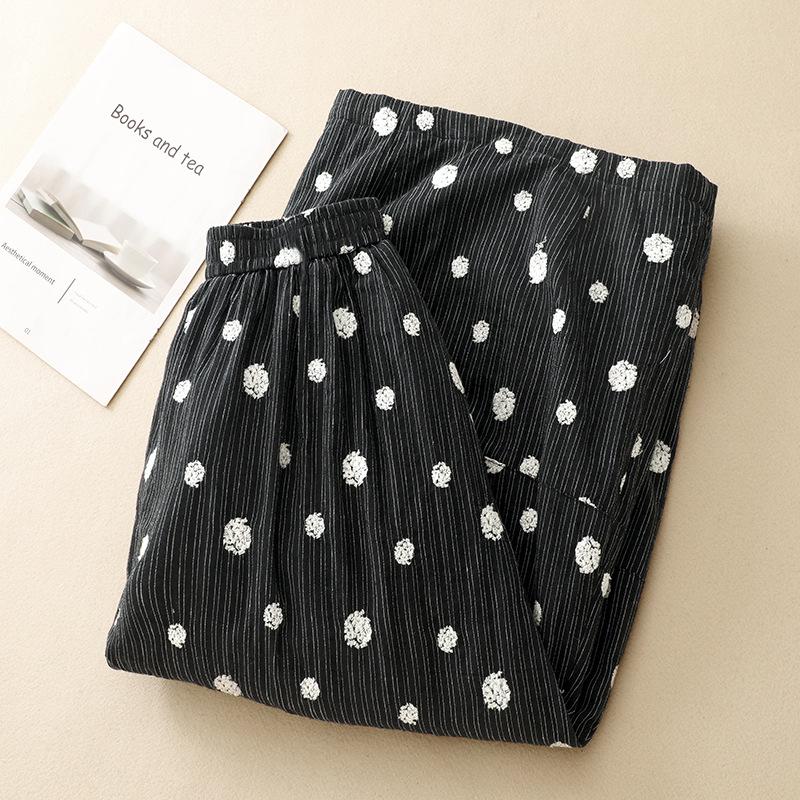 Women's 2025 Black Polka Dot Padded Cotton-Linen A-line Skirt for Autumn/Winter