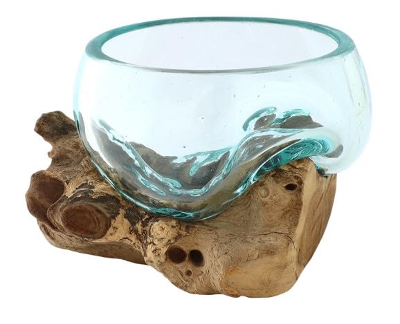 Tomo Corporation Antique Wood Hand-Blown Glass Medium Wide Bowl