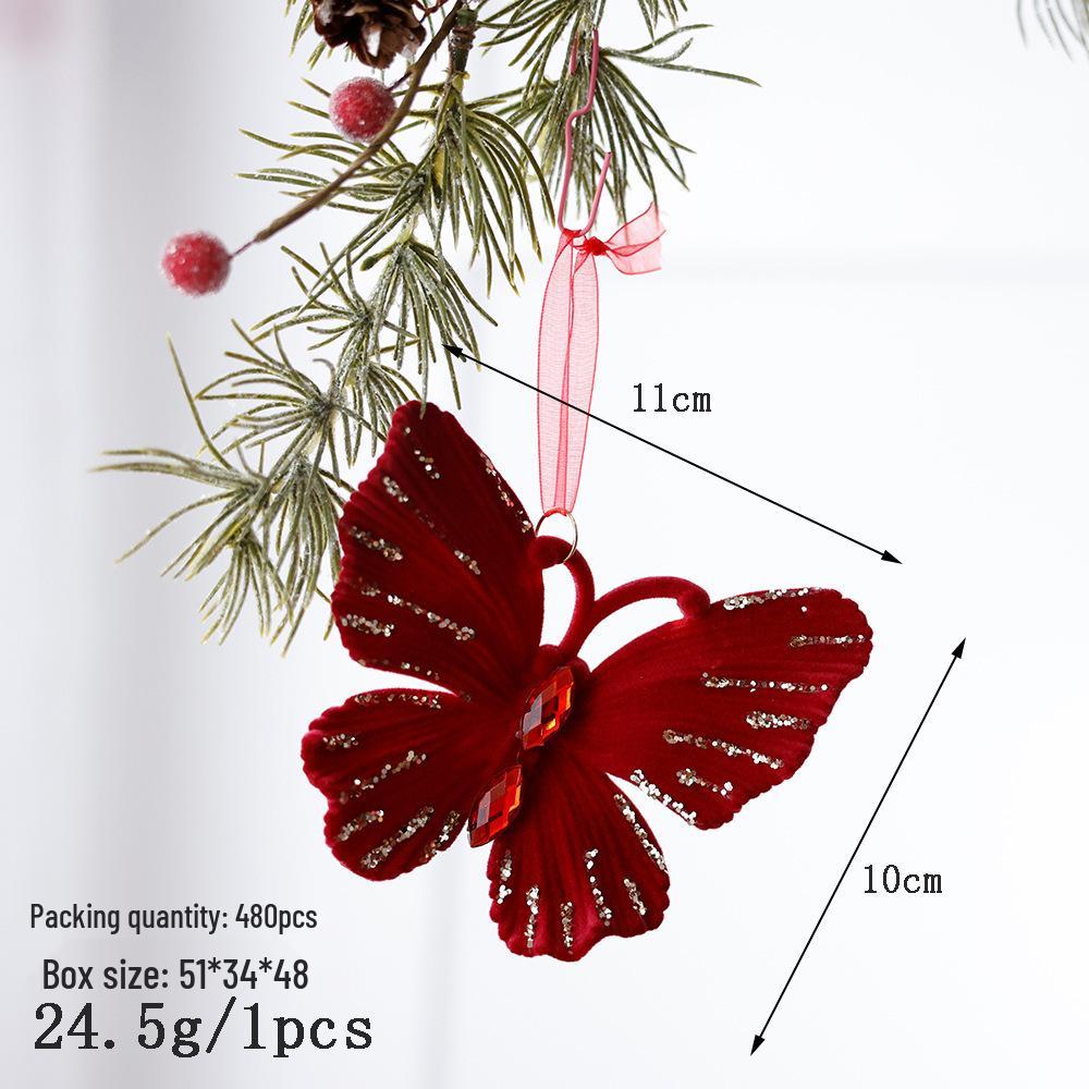 Popular Nordic Red Flocking Christmas Bell Ornaments for Tree and Shop Window Decoration