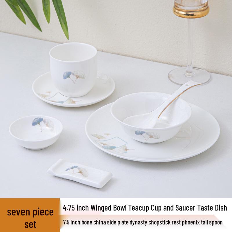 Deluxe Bone China Tableware Set - Three or Four Pieces with Plate, Wing Bowl, and Spoon - Customizable Logo for Hotels, Restaurants, and Clubs.