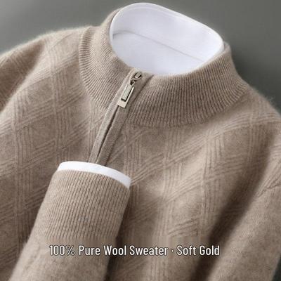 Men's Cashmere Wool Zipper Pullover Sweater - High-End Business Casual Knitwear